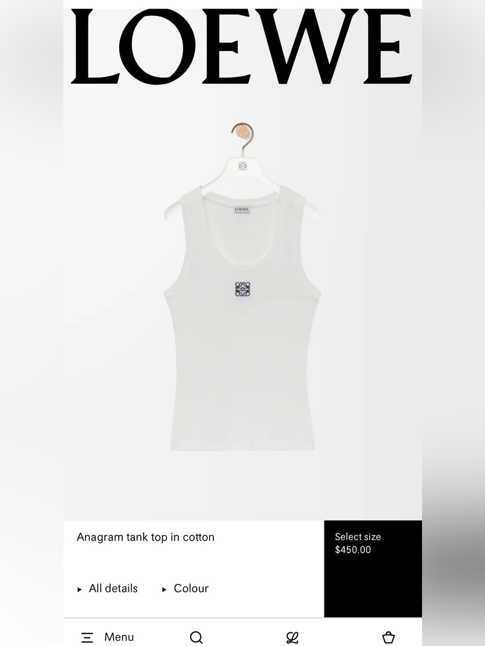 Loewe White Sleeveless Tank Top with Anagram Motif